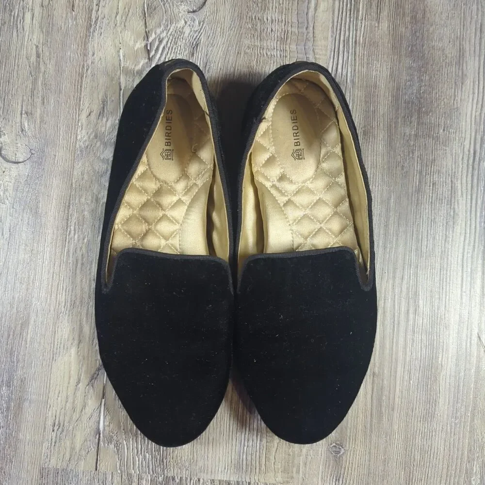 Birdies The Starling Black Velvet Flats Slippers Loafers Slip On Women’s Size 7
